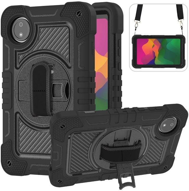 Main image of YOUULAR Tablet Case for Xiaomi Redmi Pad SE 8.7/Redmi Pad SE 4G in India, Tablet Shockproof Cover with 360 Rotating Stand and Wrist Strap, Shoulder Strap, Completely Black