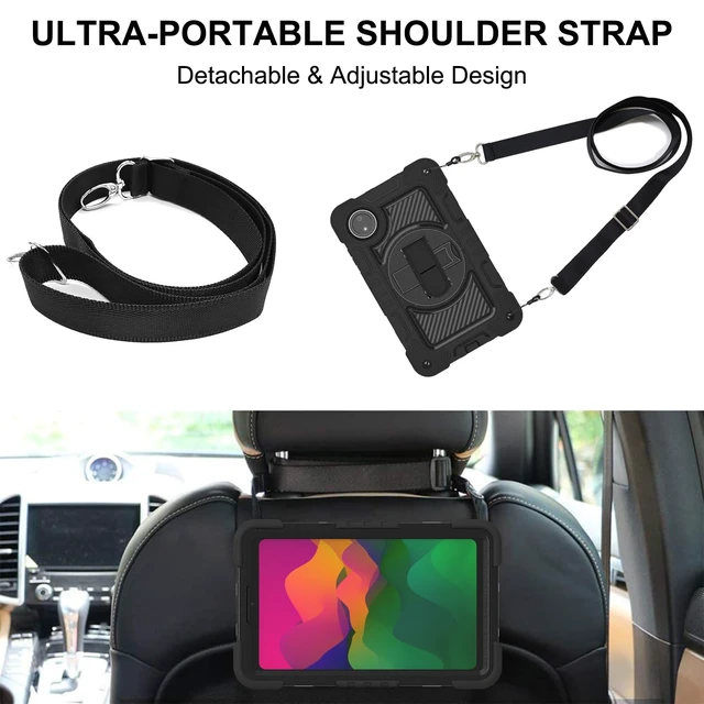 Alt view image 4 of 5 - YOUULAR Tablet Case for Xiaomi Redmi Pad SE 8.7/Redmi Pad SE 4G in India, Tablet Shockproof Cover with 360 Rotating Stand and Wrist Strap, Shoulder Strap, Completely Black