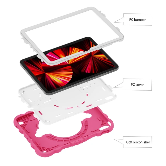 Alt view image 3 of 5 - XZC Kids Case for iPad (A16) 11th Gen 11"/iPad 10th Gen 10.9", Hot Pink