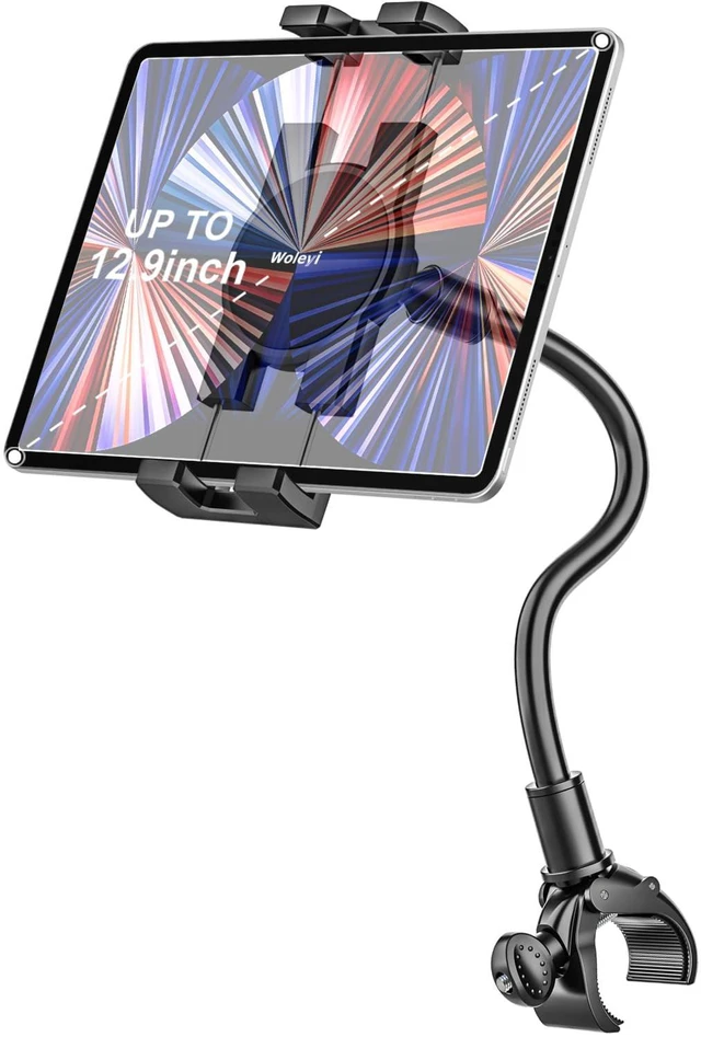 Main image of woleyi Gooseneck Tablet Holder for Spin Bike, Peloton Tablet Mount Exercise Bike Handlebar Stand for Stationary Bicycle, Treadmill, Stroller, Elliptical for iPad Pro Air Mini, Galaxy, 4.7-13" Devices