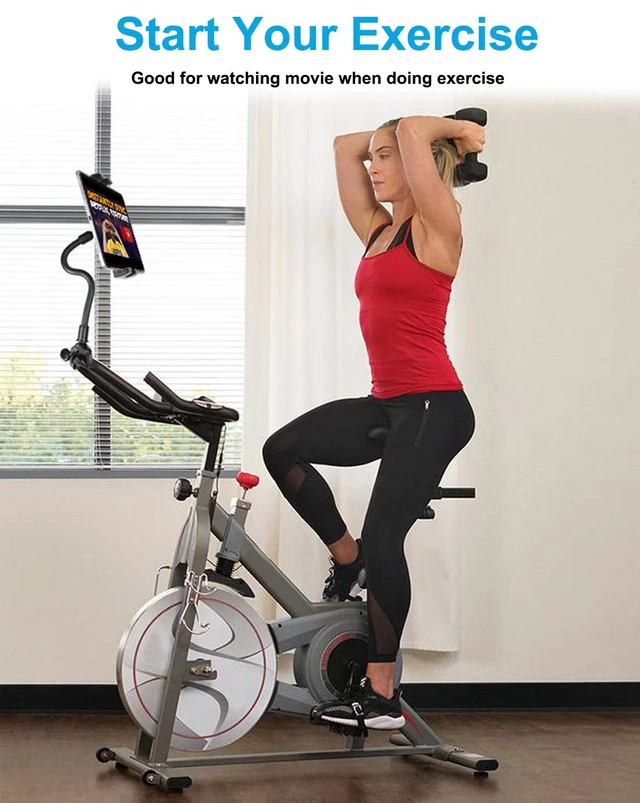 Alt view image 2 of 5 - woleyi Gooseneck Tablet Holder for Spin Bike, Peloton Tablet Mount Exercise Bike Handlebar Stand for Stationary Bicycle, Treadmill, Stroller, Elliptical for iPad Pro Air Mini, Galaxy, 4.7-13" Devices
