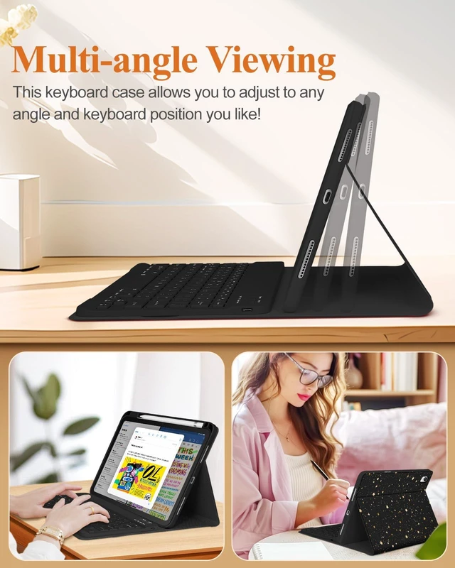 Alt view image 5 of 5 - Wazzasoft for iPad 10th Generation Case with Keyboard - for iPad A16 Cases Pencil Holder 10.9 Inch Cover Women Girls Cute Girly Sun and Moon Unique Design Funda for Apple Tablet 10th/11th gen