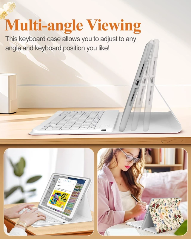 Alt view image 5 of 5 - Wazzasoft for iPad 9th/8th/7th/Air 3rd Generation/Pro 10.5 Inch Case Keyboard Pencil Holder Folio Tablet Cover Women Girl Cute Girly Teen Kawaii Floral Flower Unique Design for Apple 10.2 & 10.5 Inch