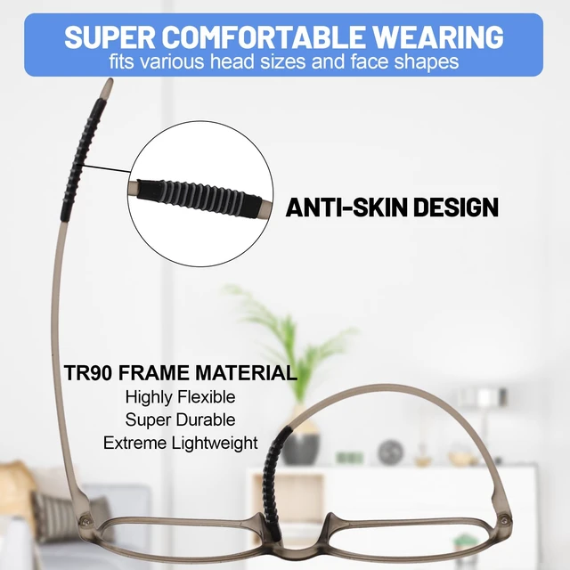 Alt view image 3 of 5 - WEMOOTANTS 4 Packs 3.0 Grey Reading Glasses for Men Women's Blue Light Blocking Readers 1.0 1.5 2.0 2.5 300 3.5 4.0