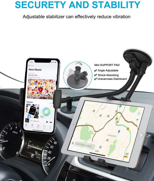 Alt view image 2 of 5 - woleyi Dual Car Tablet Mount, Windshield Car Window Phone & Tablet Holder with Double Long Arm Suction Cup for iPad Pro/Air/Mini, Galaxy Tab/Z Fold, Fire HD, iPhone, More 4-11" Cell Phones and Tablets