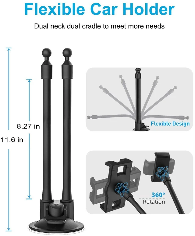 Alt view image 3 of 5 - woleyi Dual Car Tablet Mount, Windshield Car Window Phone & Tablet Holder with Double Long Arm Suction Cup for iPad Pro/Air/Mini, Galaxy Tab/Z Fold, Fire HD, iPhone, More 4-11" Cell Phones and Tablets