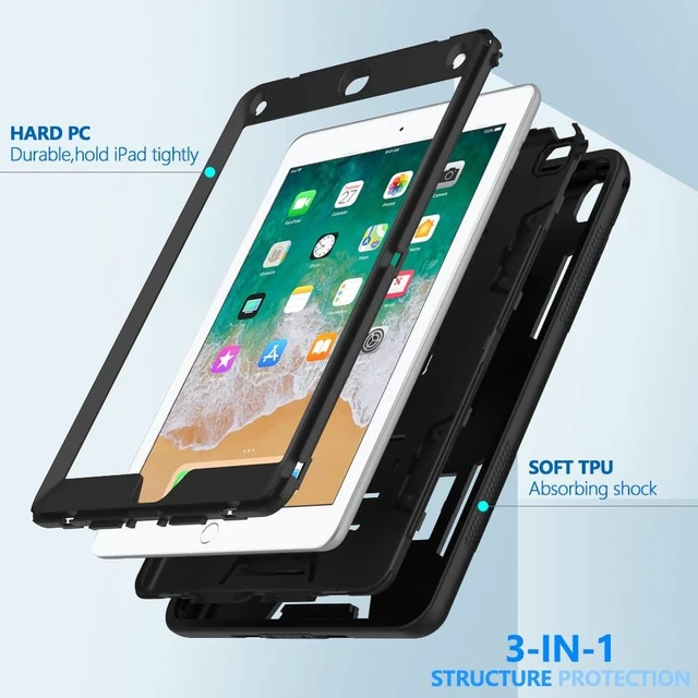 Alt view image 2 of 5 - Puxicu Case for iPad 6th / 5th Generation (2018 2017 Model, 9.7 Inch), Heavy Duty Rugged Protective, Cover for iPad 9.7, Black
