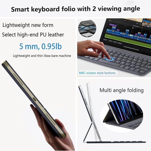 Alt view image 3 of 5 - Smart Keyboard Folio for Air 11 Inch (M4 2026/M3 2025/M2 2024)&iPad Pro 11 inch (1st,2nd,3rd,4th Gen)and 10.9" iPad Air(4/ 5th Gen),Magnetic Keyboard Case with Two Viewing Angles,Front Back Protection