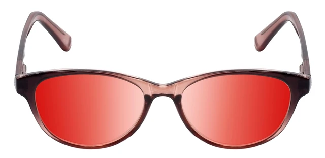 Alt view image 5 of 5 - Medspex Corinne McCormack Polly Color Therapy Reading Glasses +3.25 Pink Black Fade/Deep Red Womens Fluorescent Light Sensitivity Chromotherapy Chakra Healing
