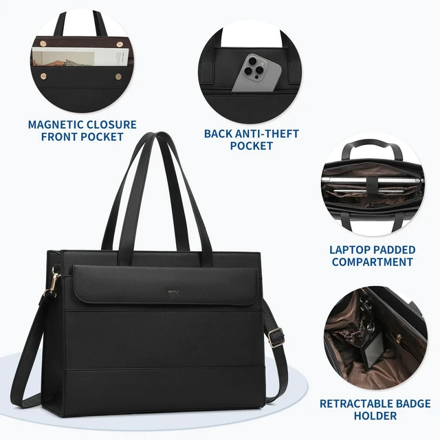 Alt view image 5 of 5 - Keyli Laptop Bag for Women Sets,15.6 Inch Computer Work Bags Tote Bag Purses Waterproof Vegan Leather Briefcase Professional Business Shoulder Handbags for Teacher Office Travel Black