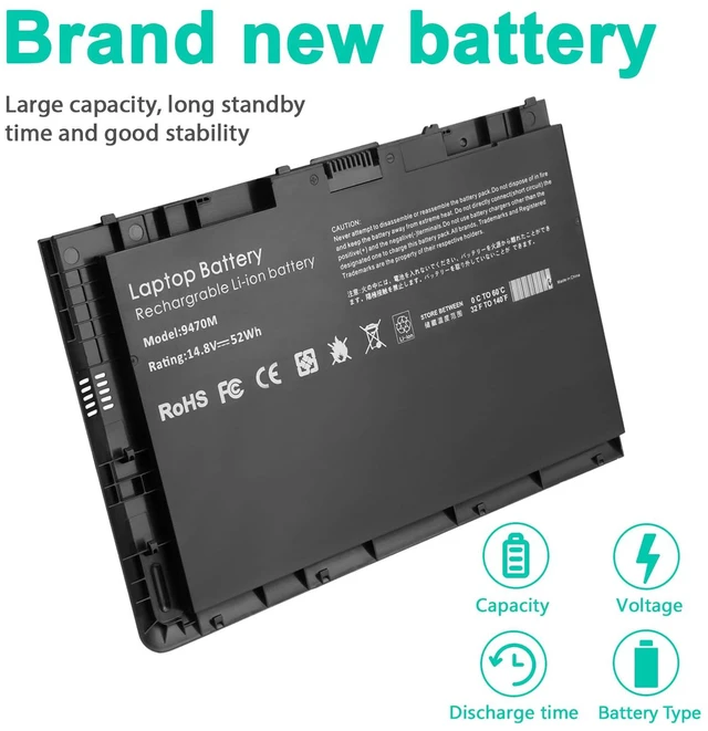 Alt view image 3 of 5 - Futurebatt BT04XL Battery Replacement for HP Elitebook Folio 9470 9470m 9480m Fit BT04 BT06 BT06XL BA06 BA06XL C8K21PA H4Q47AA 687945-001 696621-001 HSTNN-IB3Z HSTNN-DB3Z HSTNN-I10C