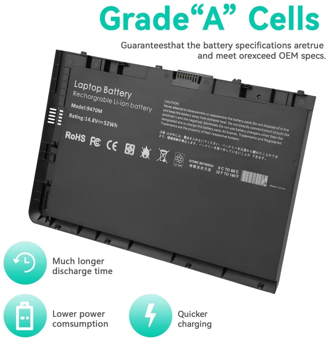 Alt view image 4 of 5 - Futurebatt BT04XL Battery Replacement for HP Elitebook Folio 9470 9470m 9480m Fit BT04 BT06 BT06XL BA06 BA06XL C8K21PA H4Q47AA 687945-001 696621-001 HSTNN-IB3Z HSTNN-DB3Z HSTNN-I10C