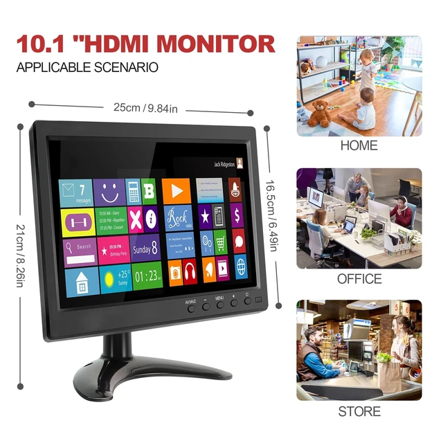 Alt view image 2 of 5 - WHOLEV Security Monitor 10.1" FHD CCTV PC Monitor with VGA HDMI BNC AV USB Input Built-in Speaker 178 Wide Angle for Raspberry Pi Game Computer