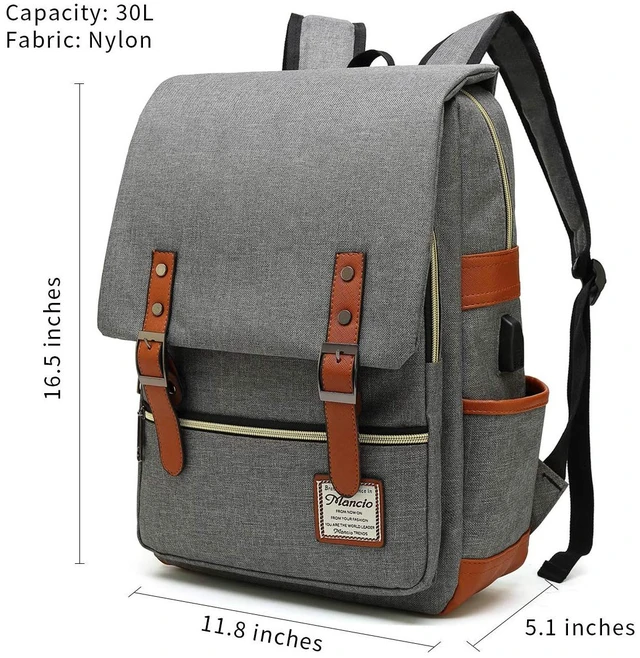 Alt view image 2 of 5 - Mancio Slim Vintage Laptop Backpack For women,Men For Travel, College, Dayparks, Fits up to 15.6Inch Notebook in Grey