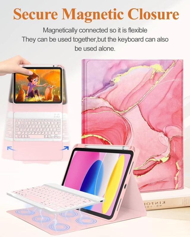 Alt view image 4 of 5 - Wazzasoft for iPad 10th Generation Case with Keyboard - for iPad A16 Cases Pencil Holder 10.9 Inch Cover Women Girls Cute Girly Marble Unique Design Funda for Apple Tablet 10th/11th gen