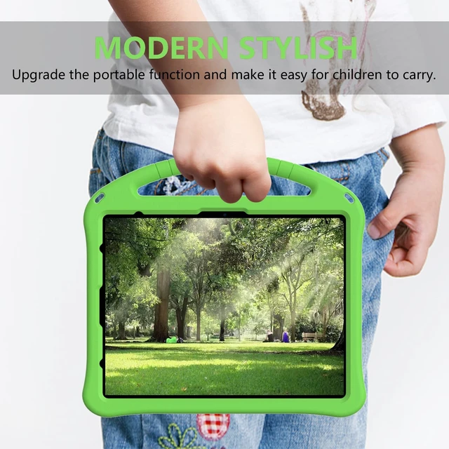 Alt view image 3 of 5 - Kids Case for iPad Pro 13" M5 M4/Air 13" 2026 2025 2024, iPad Pro 12.9 2018-2022 Cover with Pencil Holder, Techcircle Lightweight Shockproof EVA Foam Handle Stand Anti-Slip Grip Rugged Case, Green