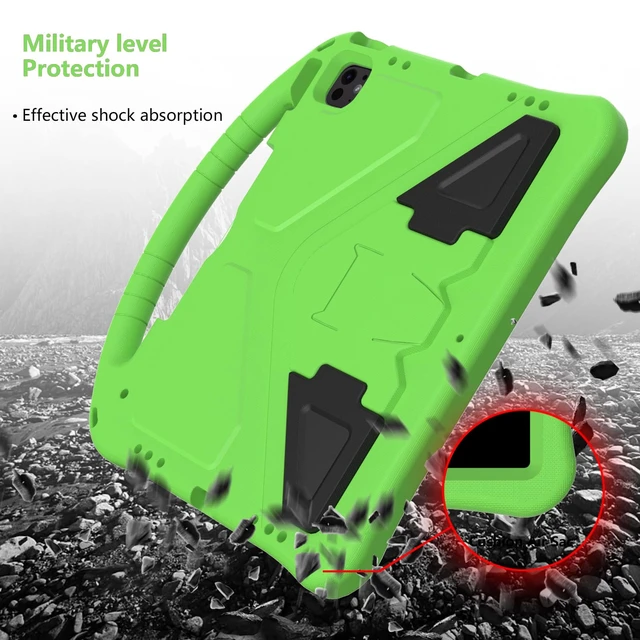 Alt view image 5 of 5 - Kids Case for iPad Pro 13" M5 M4/Air 13" 2026 2025 2024, iPad Pro 12.9 2018-2022 Cover with Pencil Holder, Techcircle Lightweight Shockproof EVA Foam Handle Stand Anti-Slip Grip Rugged Case, Green
