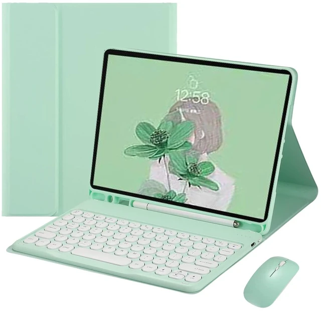 Main image of HENGHUI Keyboard Mouse for Galaxy Tab A8 10.5 inch Tablet 2022 SM-X200/X205/X207 Keyboard Case Cute Round Key Color Keyboard Wireless Detachable BT Keyboard Cover (MintGreen)