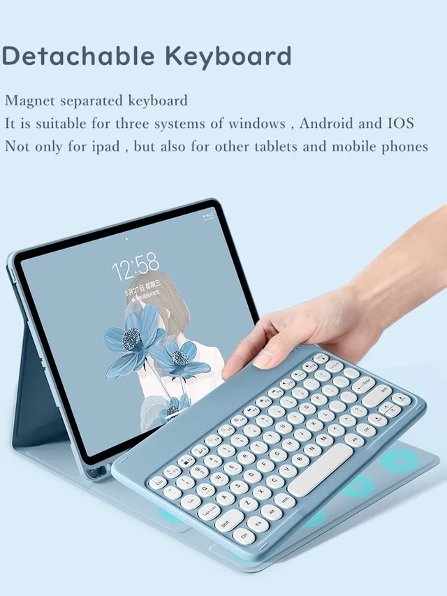 Alt view image 2 of 5 - HENGHUI Keyboard Mouse for Galaxy Tab A8 10.5 inch Tablet 2022 SM-X200/X205/X207 Keyboard Case Cute Round Key Color Keyboard Wireless Detachable BT Keyboard Cover (MintGreen)