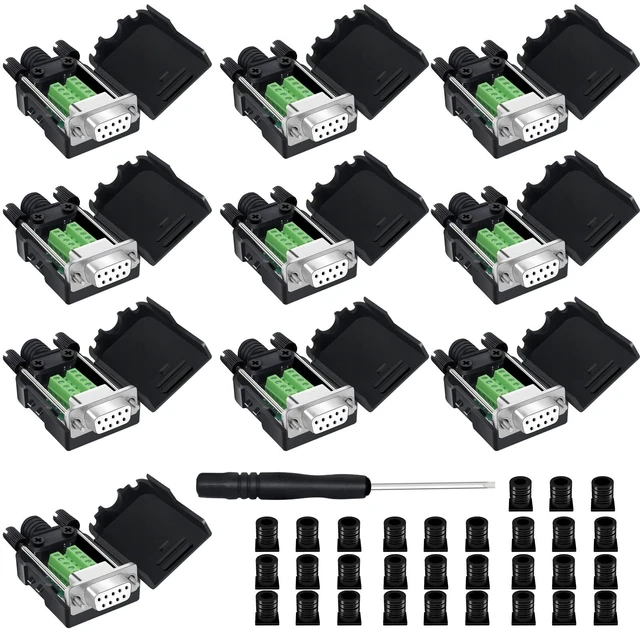 Main image of YIOVVOM DB9 Breakout Connector,DB9 Solderless RS232 D-SUB Female Serial Adapters 9-Pin Port White Adapter to Terminal Connector Signal Module with case Set of 10