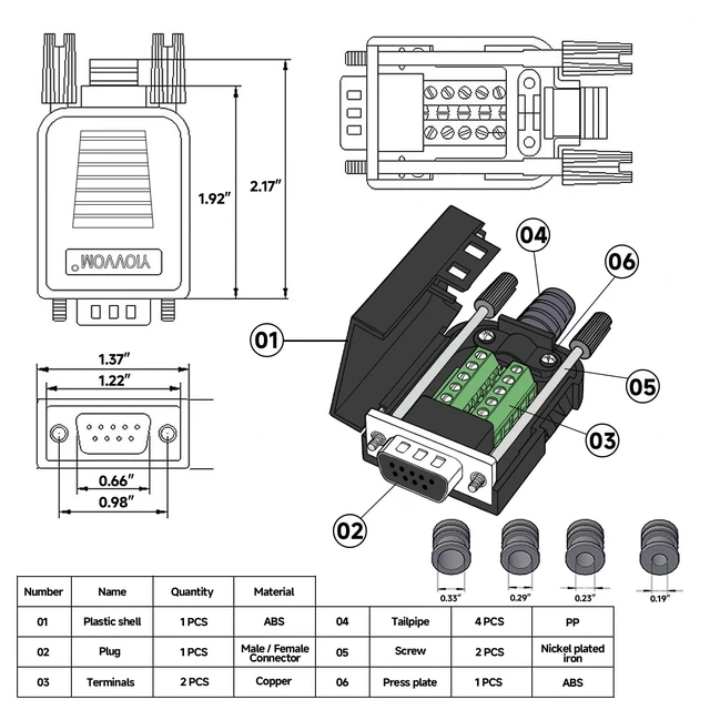 Alt view image 2 of 5 - YIOVVOM DB9 Breakout Connector,DB9 Solderless RS232 D-SUB Female Serial Adapters 9-Pin Port White Adapter to Terminal Connector Signal Module with case Set of 10