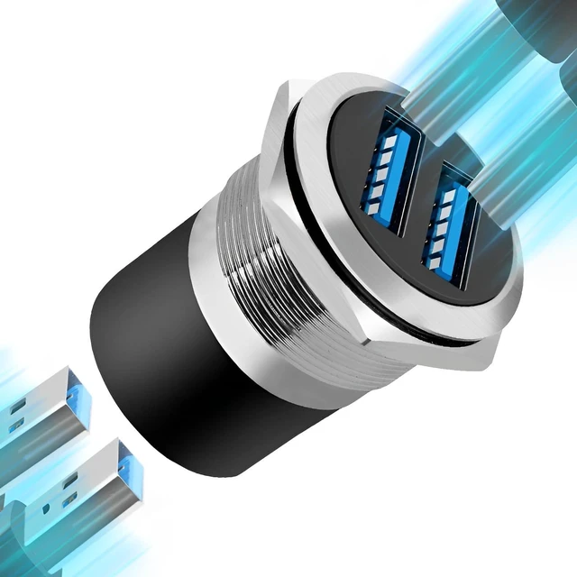 Alt view image 2 of 5 - Dual USB3.0 Female-Female Panel Adapter with Dust Cover (5-Pack Silver)