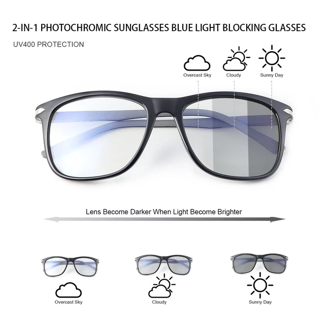 Alt view image 2 of 5 - YIMI Photochromic Blue Light Blocking Glasses UV400 Sunglasses Spring Hinge Anti Eyestrain Computer Gaming Blue Light Screen Blocker Glasses Clear Lens Anti Glare Eye Protection Eyewear for Men Women