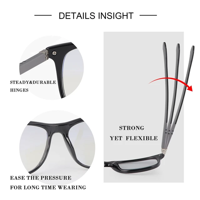 Alt view image 4 of 5 - YIMI Photochromic Blue Light Blocking Glasses UV400 Sunglasses Spring Hinge Anti Eyestrain Computer Gaming Blue Light Screen Blocker Glasses Clear Lens Anti Glare Eye Protection Eyewear for Men Women