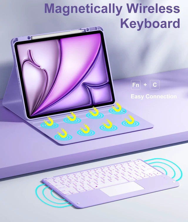 Alt view image 5 of 5 - Hamile for iPad Air 13-inch & Pro 12.9 Case with Keyboard - 7-Color Backlit