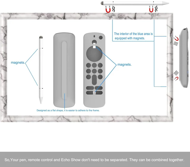 Alt view image 4 of 5 - HOOKMEMO white marble Frame for Show 15, echo show 15 screen protector, stylus pen, remote case covers. (white marble)