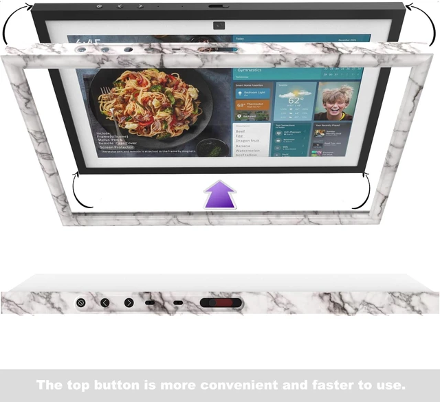 Alt view image 3 of 5 - HOOKMEMO white marble Frame for Show 15, echo show 15 screen protector, stylus pen, remote case covers. (white marble)