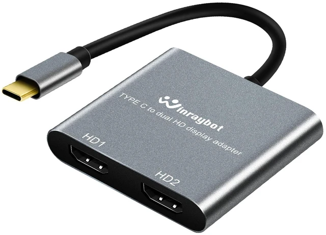 Main image of WinRaybot USB C to Dual HDMI Adapter 4K@60Hz/Dual 4K@30Hz for Dual Monitor Adapter Compatible with Windows & Mac OS Plug & Play HDMI Splitter Extended Display for Mac/Lenovo/Dell/HP/Surface/T