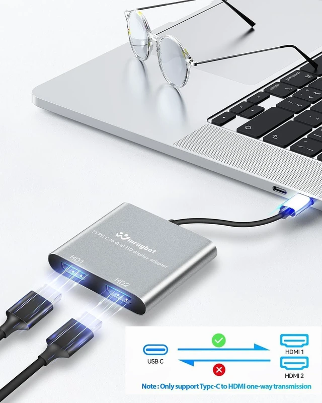 Alt view image 3 of 5 - WinRaybot USB C to Dual HDMI Adapter 4K@60Hz/Dual 4K@30Hz for Dual Monitor Adapter Compatible with Windows & Mac OS Plug & Play HDMI Splitter Extended Display for Mac/Lenovo/Dell/HP/Surface/T