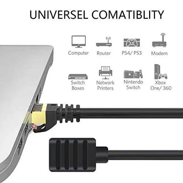 Alt view image 3 of 5 - Ethernet Extension Cable 50 ft,Yeung Qee Shielded Network Cat7 Ethernet Extender Cable Adapter RJ45 Cords Shielded Male to Female Connector (50FT/15M)