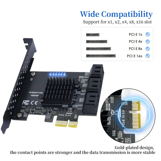 Alt view image 3 of 5 - PCIe X1 SATA III Card 6 Ports ASM1166 Chip 6Gbps Controller Card