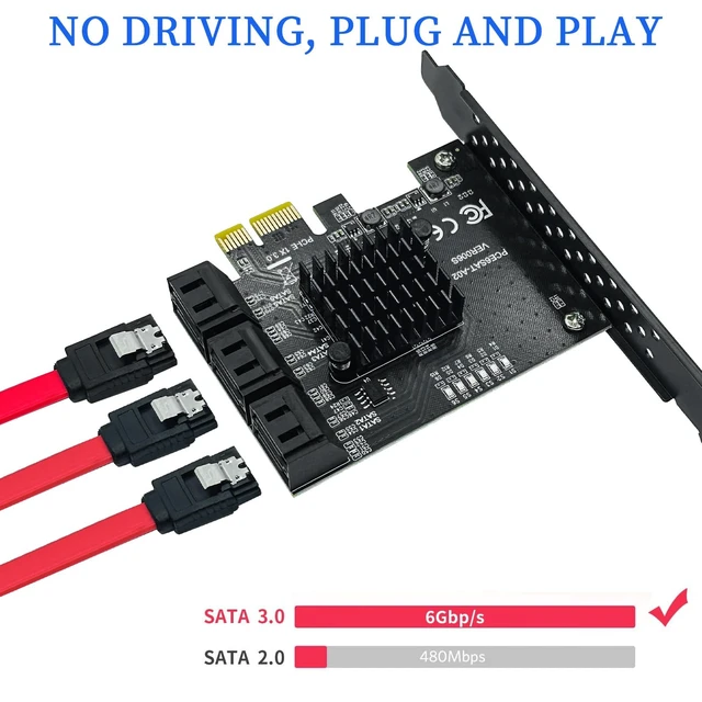 Alt view image 5 of 5 - PCIe X1 SATA III Card 6 Ports ASM1166 Chip 6Gbps Controller Card