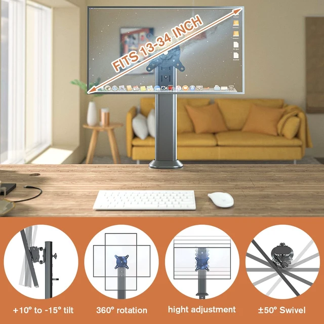 Alt view image 2 of 5 - HEMUDU Single Desk Monitor Arm Mount Stand Fit for 13 inch to 32 inch Flat Curved Computer Screen with Swivel, Height Adjustable, Rotation,Holds up to 77lbs, Black