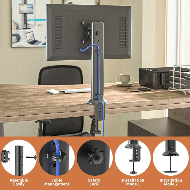 Alt view image 3 of 5 - HEMUDU Single Desk Monitor Arm Mount Stand Fit for 13 inch to 32 inch Flat Curved Computer Screen with Swivel, Height Adjustable, Rotation,Holds up to 77lbs, Black