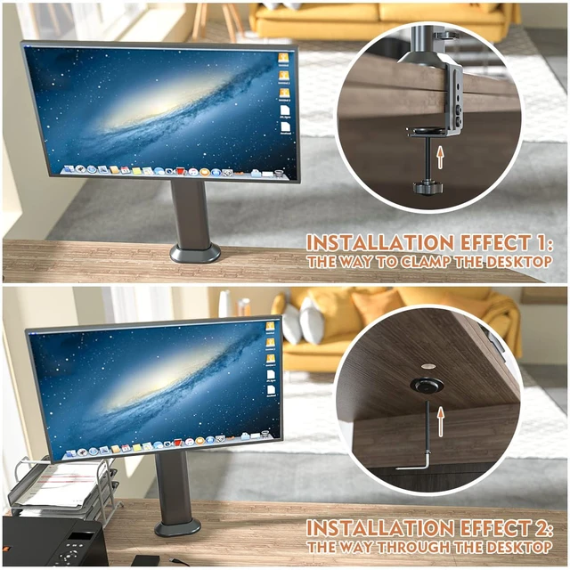 Alt view image 4 of 5 - HEMUDU Single Desk Monitor Arm Mount Stand Fit for 13 inch to 32 inch Flat Curved Computer Screen with Swivel, Height Adjustable, Rotation,Holds up to 77lbs, Black