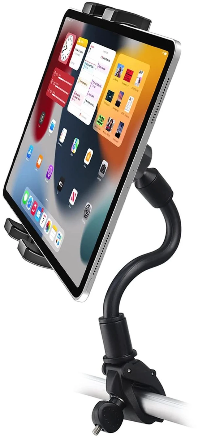 Main image of Gooseneck iPad Holder for Stroller, Adjustable Phone Tablet Holder Mount Pole Clamp for Baby Stroller, Shopping Cart, Indoor Cycling, Fit for iPad Pro/Mini/Air, iPhones, Galaxy Tab, 4.7-13" Devices