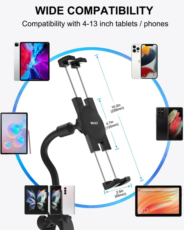 Alt view image 5 of 5 - Gooseneck iPad Holder for Stroller, Adjustable Phone Tablet Holder Mount Pole Clamp for Baby Stroller, Shopping Cart, Indoor Cycling, Fit for iPad Pro/Mini/Air, iPhones, Galaxy Tab, 4.7-13" Devices