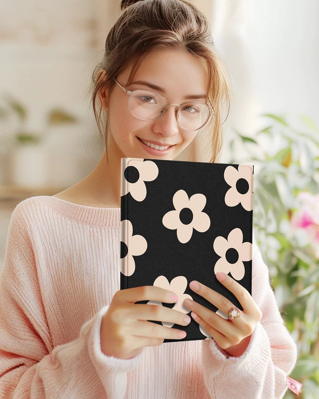 Alt view image 3 of 5 - Wazzasoft for iPad Air 11 inch case with Keyboard M3/M2, Air 5th/4th Generation 10.9'', Pro 11 Case with Pencil Holder Folio Women Girl Cute Kawaii for Apple Tablet Cover Air 11 M3/M3, Black Flower