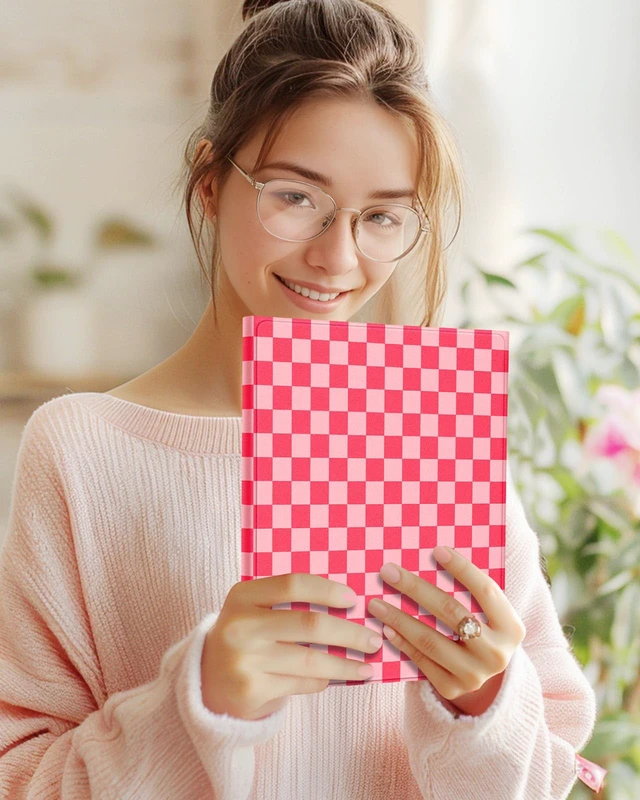 Alt view image 3 of 5 - Wazzasoft for iPad Air 11 inch case with Keyboard M3/M2, Air 5th/4th Generation 10.9'', Pro 11 Case with Pencil Holder Folio Women Girl Cute Kawaii for Apple Tablet Cover Air 11 M3/M3, Pink Checkered