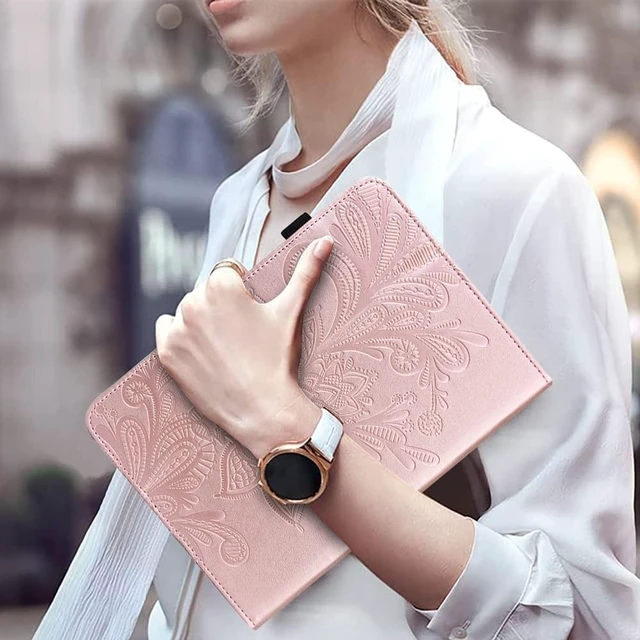 Alt view image 4 of 5 - VODEFOX Kindle Fire HD 8 8th/7th/6th Generation Case 2016/2017/2018,Embossed Lace Flower Pattern PU Leather Folio Wallet Shockproof Cover with Pen Holder Elastic Band - Golden