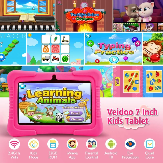 Alt view image 2 of 5 - Veidoo Kids 7" Android Tablet PC, 2GB RAM, 32GB ROM, Safety Eye Protection, WiFi, Dual Camera, Games, Parental Control APP, with Silicone Case (Pink)