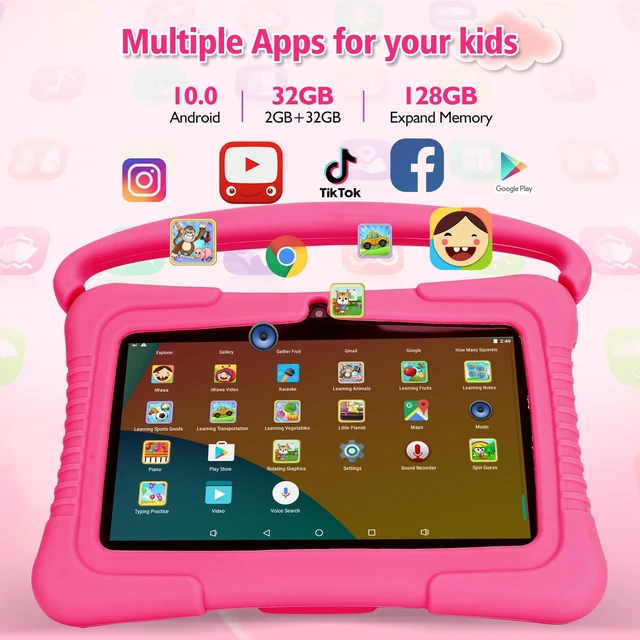 Alt view image 3 of 5 - Veidoo Kids 7" Android Tablet PC, 2GB RAM, 32GB ROM, Safety Eye Protection, WiFi, Dual Camera, Games, Parental Control APP, with Silicone Case (Pink)