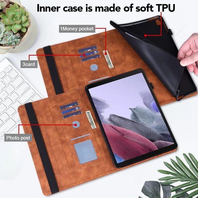 Alt view image 3 of 5 - VODEFOX for Kindle Fire HD 10 Case 9th/7th/5th Generation 10.1 Inch (2019/2017/2015),Embossed Flower Pattern PU Leather Folio Wallet Shockproof Cover with Pencil Holder Elastic Band 10.1" - Brown
