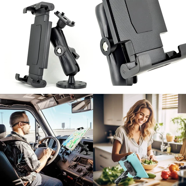 Alt view image 3 of 5 - VAUBORTTI Aluminum Arm Heavy Duty Tablet Mount Drill Base - for 6.5"-12.9" Tablet iPad Pro/Mini, iPad Holder for Truck, Car,Dashboard,Desk,Wall-Swivel with 1 inch/25mm Ball Joint