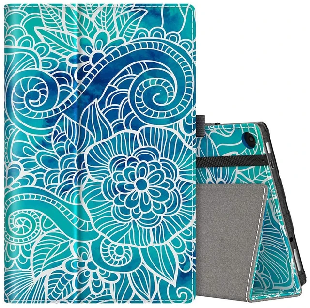 Main image of VORI Case for Fire HD 10 Tablet (9th/7th/5th Generation,2019/2017/2015 Release), Folio Folding Smart Stand Cover with Hand Strap and Auto Wake/Sleep for Fire HD 10.1'', Abstract floral