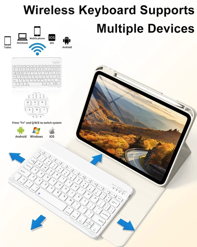 Alt view image 3 of 5 - ZKTUYU for iPad A16 11th 10th Generation Case with Keyboard - Wireless Detachable Folio Keyboard Cover with Pencil Holder for iPad 11/10.9 inch 2025/2022 (Cream White)